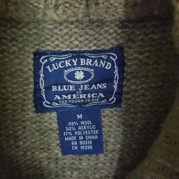 Lucky Brand Cardigan Wool Sweater Men's Medium Gray Brown Button Up Knit Coat - Picture 3 of 12